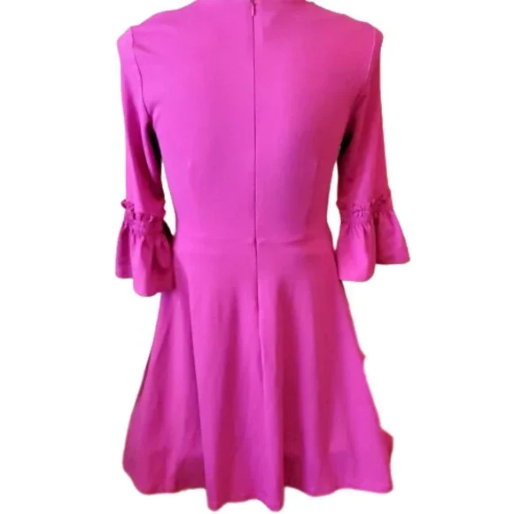 Eloquii Fit & Flare Dress 3/4 Smocked Flared Sleeve Magenta Ponte Knit Size 14 - Picture 5 of 10